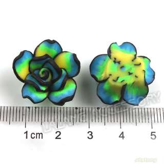 30pcs 110311+ Green Flowers Rose Charms FIMO Polymer Clay Beads 20mm 
