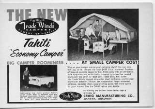 1963 Vintage Ad Trade Wind Tahiti Economy Tent Camping Trailers Manawa 