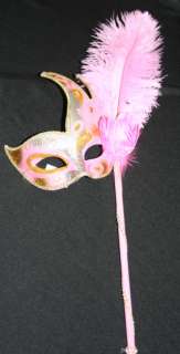 Light Pink Silver and Gold Venetian Mask with Feathers Mardi Gras Mask 