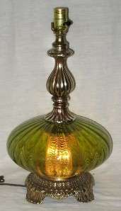   70s HIPPIE RETRO REGENCY GREEN GLASS GLOBE & BRASS TABLE LAMP  