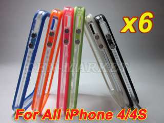 6pcs Clear Bumper Case Cover With Metal Button For All iPhone 4 4G new 