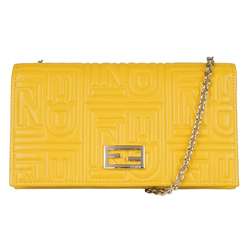 Fendi Yellow Leather Chain Strap Wallet  