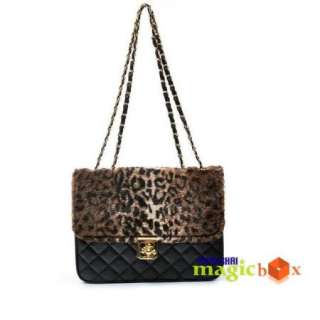 Women Leopard Print Diamond Check Vintage Bag Handbag  