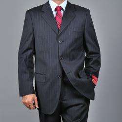 Mantoni Mens Striped Dark Charcoal Grey 3 button Wool Suit 