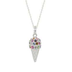   Silver Crystal Ice Cream Cone Pendant Necklace  