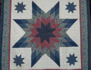   Vintage Cotton Feedsack Fabric Handmade Lone Star Quilt Red White Blue