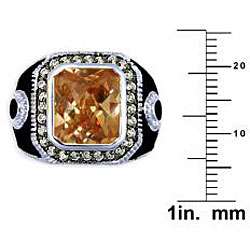 14k White Gold Overlay Mens Cubic Zirconia and Enamel Ring 
