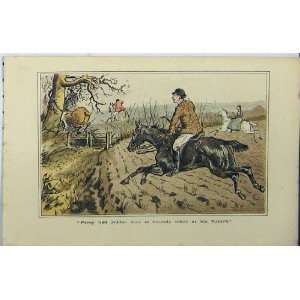   C1850 Colour Print Hunting Horses Jumping Gate Country: Home & Kitchen