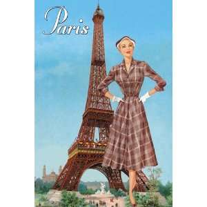  Paris Brown Plaid Frock 28x42 Giclee on Canvas