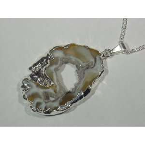   Geode Druzy Slice Pendant with Free 18 Silver Chain: Everything Else
