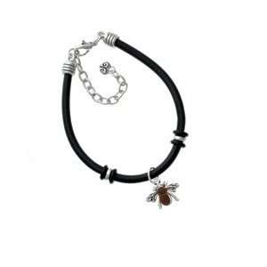  Silver Bee with Amber Resin Body Black Charm Bracelet 