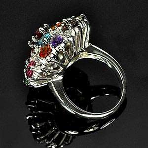   Design Natural Fancy Color Mix Shape Gems Silver Ring Size 7.5  
