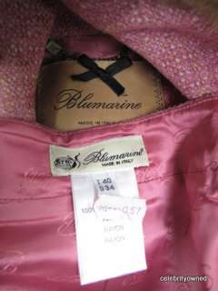 Blumarine Pink Tweed Fur Trim Jacket/Jewled Skirt Set40  