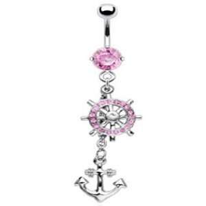  Ship Wheel and Anchor Belly Button Navel Ring Dangle with 