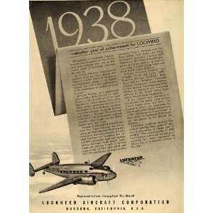  1938 Ad Lockheed Aircraft Corporation Achievement Year 