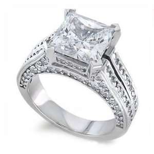  2.08Ct Princess Diamond Accent Engagement Ring 14K Gold 