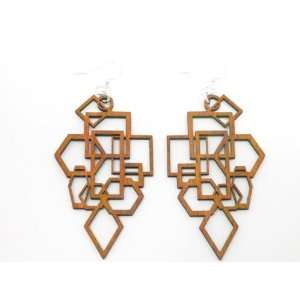    Tangerine Geometric Diamond and Boxes Wooden Earrings GTJ Jewelry