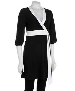 Black Faux Wrap Dress with White Trim  Overstock