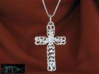 Sterling Silver Diamond Cut Scroll Cross Necklace  