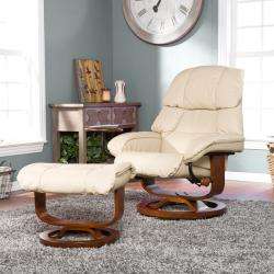 Francis Taupe Leather Recliner and Ottoman  