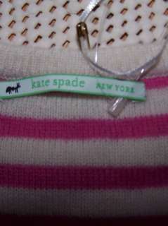 nwt KATE SPADE 100% Cashmere Striped Baby Sweater Pink White $125 6 12 