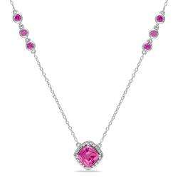 Miadora Sterling Silver Created Pink Sapphire Necklace  Overstock