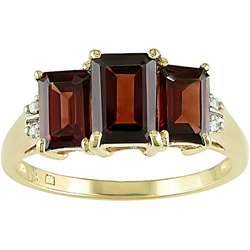 10k Gold 3 stone Garnet and Diamond Accent Ring  