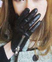 new ladys charm side zipper real leather gloves  
