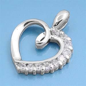  Sterling Silver CZ Journey Spiral Heart Pendant Jewelry