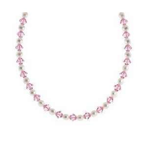   Silver White Pearl and Pink Swarovski Necklace Glitzs Jewelry