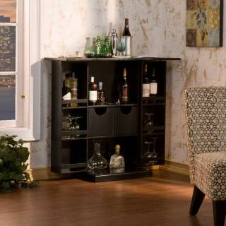 Tuscan Fold Away Black Wood Bar Cabinet Wine Rack  