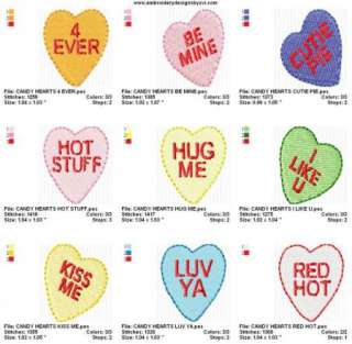 VALENTINES CANDY HEARTS EMBROIDERY MACHINE DESIGNS  