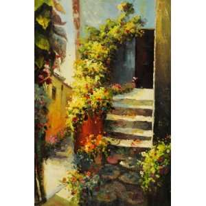  Courtyard, Landscape, Hand Painted Oil Canvas on Stretcher 