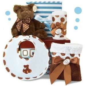   Posh Baby Shower Gift  5 Piece Set w/ Gift Box (Blue/Brown): Baby