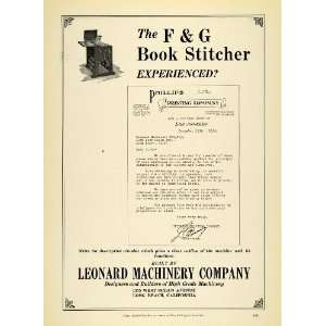 1925 Ad Leonard Machinery F & G Book Stitcher Machine Antique 