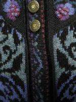 Icelandic Design Wool Lined Cardigan Sweater Purples Greens Nordic 