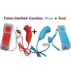 com Red and Blue Nunchuck and Remote Controller Set for Nintendo Wii 