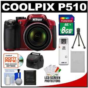  Nikon Coolpix P510 GPS Digital Camera (Red) with 8GB Card 