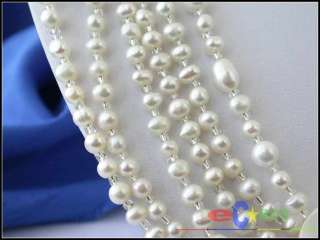6ROW WHITE ROUND RICE BAROQUE CULTURED PEARL NECKLACE  