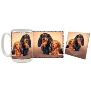 Long haired Dachshund Mug & Coaster Gift Box Combo   Dog/Puppy/Canine 