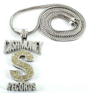 ICED OUT YOUNG MONEY CASH MONEY RECORDS PENDANT + 36 INCH FRANCO CHAIN 