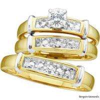 diamond matching wedding 3 ring wet bride groom bands 925 bridal 