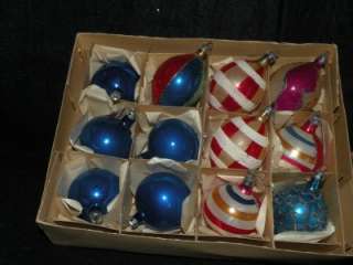   OF 12 SHINY BRITE MADE IN POLAND ART GLASS CHRISTMAS ORNAMENTS  