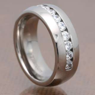  Gold IP Titanium Band Round CZ Groom Jewelry Mens Wedding Ring  