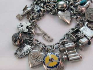   WWII 1940s Military Sterling Silver Charm Bracelet 27 Charms 61 Grams