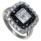 Black and White CZ Square Sterling Silver Ring