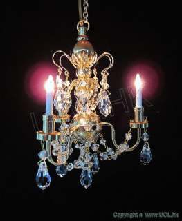 Miniature 3 arm crystal chandelier for 1:12 scale doll house  