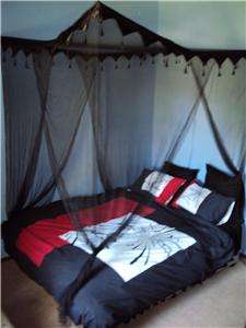 Black Tasselled 4 Poster Mosquito Net Bed Canopy   NEW  