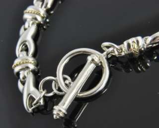 Aurafin Two Tone Sterling Silver & 14K Yellow Gold X Link Toggle Chain 