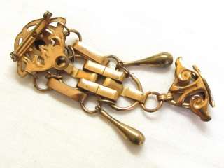 Old Vintage Art Nouveau Long Gold Filled Fob Pin Brooch  